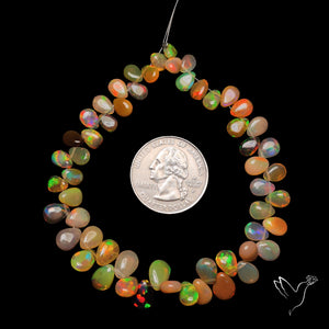 Natural Dark Ethiopian Opal Beads Flat Drops Plain Double Sided Cabochon