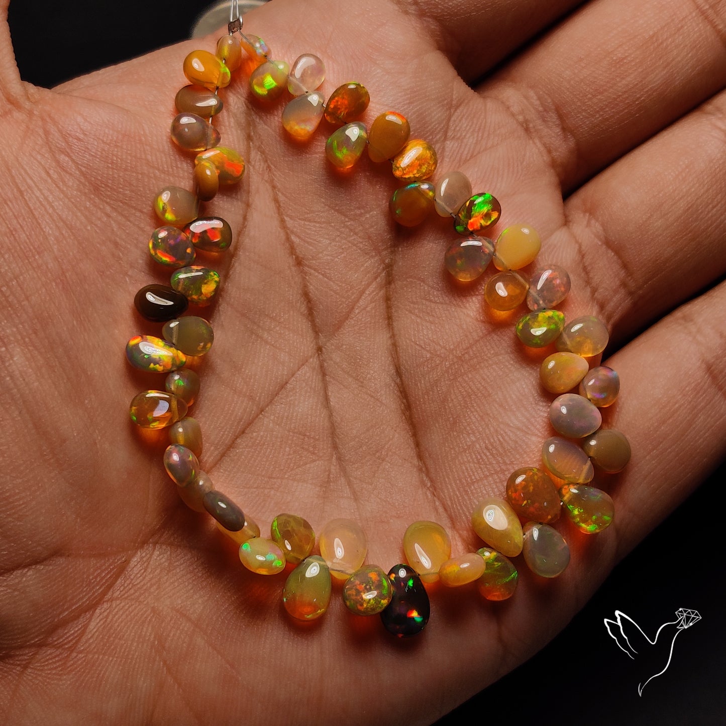 Natural Dark Ethiopian Opal Beads Flat Drops Plain Double Sided Cabochon