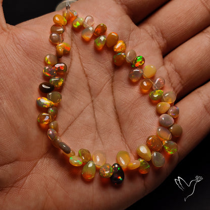 Natural Dark Ethiopian Opal Beads Flat Drops Plain Double Sided Cabochon