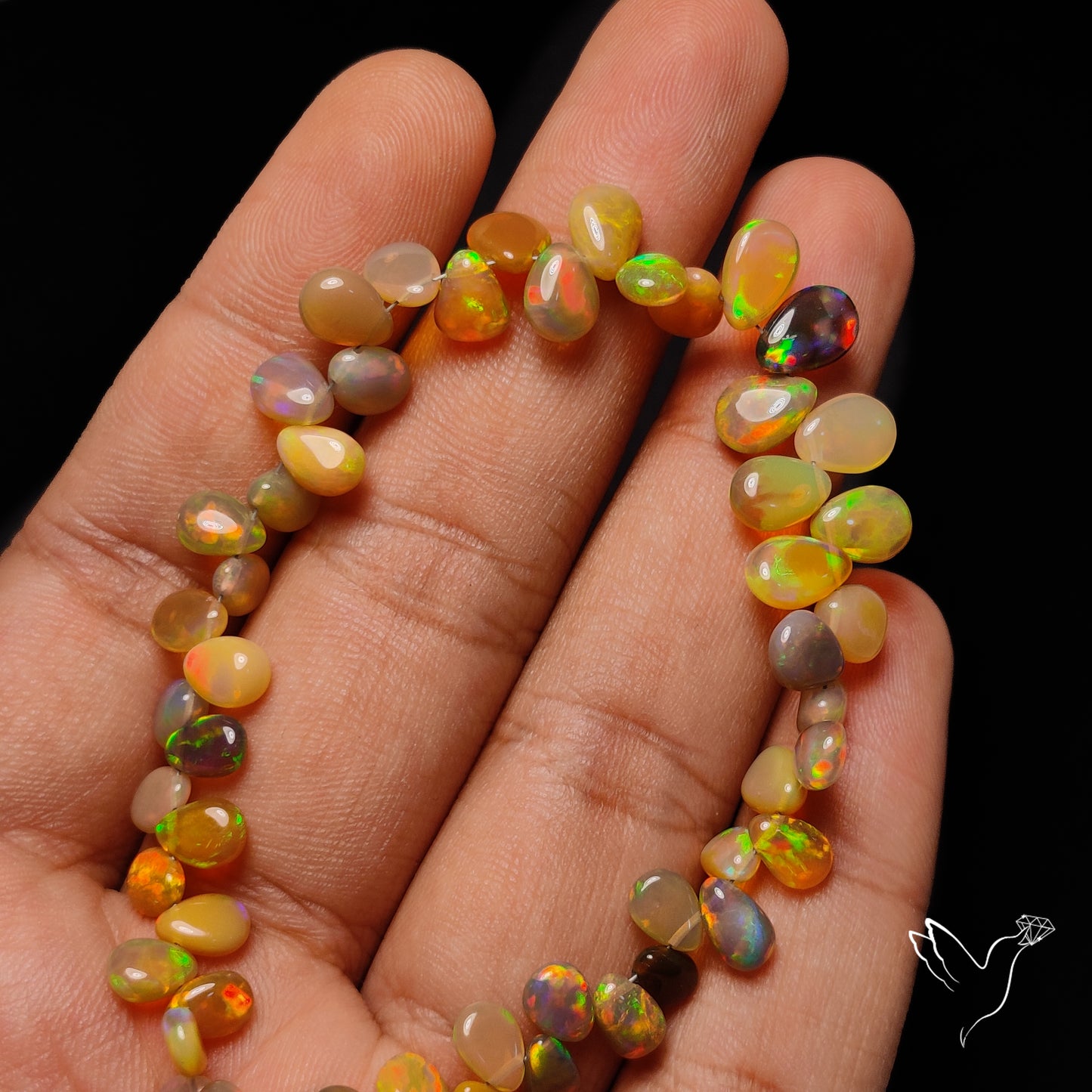 Natural Dark Ethiopian Opal Beads Flat Drops Plain Double Sided Cabochon