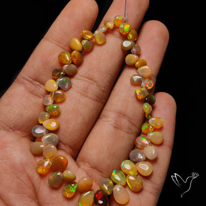 Natural Dark Ethiopian Opal Beads Flat Drops Plain Double Sided Cabochon