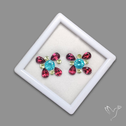 Faceted Neon Apatite, Rhodolite Garnet and Peridot Set Fine Gemstones