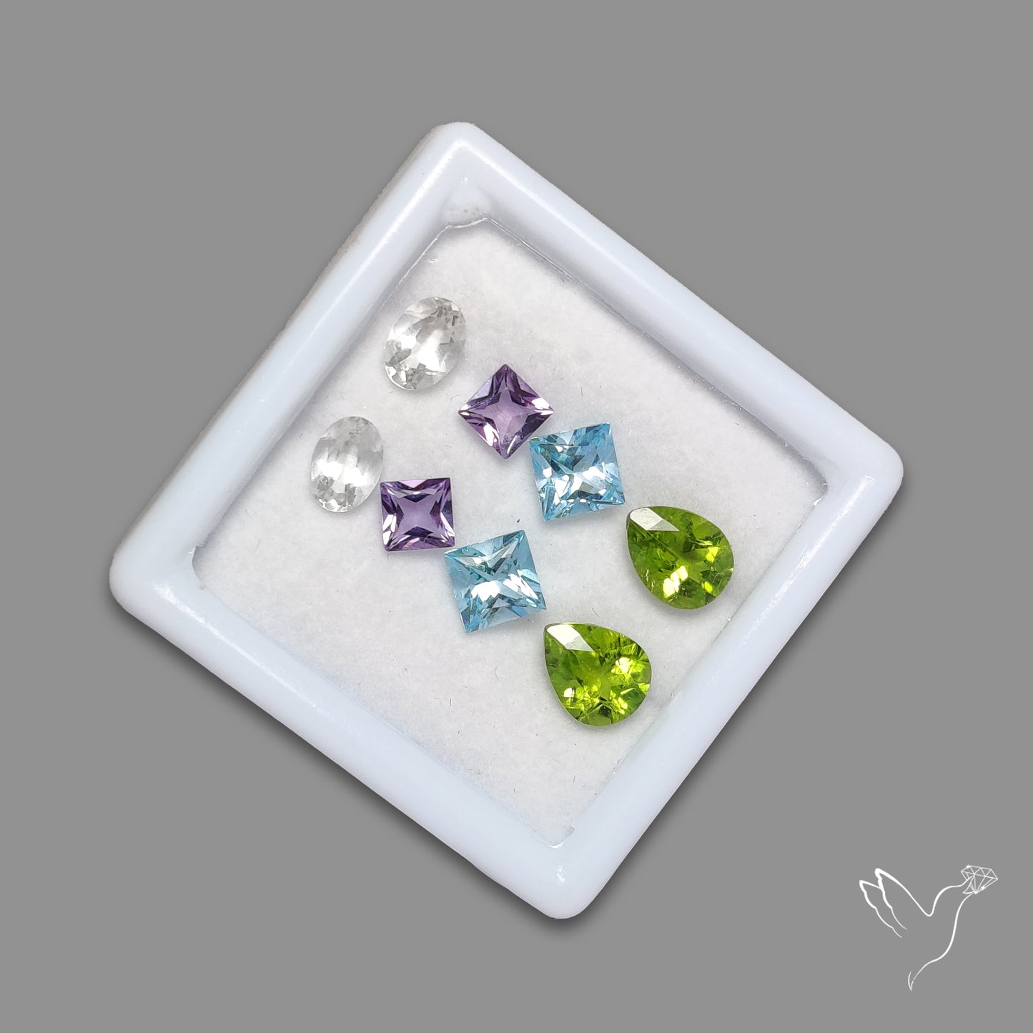 Faceted Quartz, Amethyst, Peridot, Blue Topaz Set