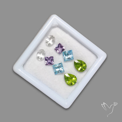 Faceted Quartz, Amethyst, Peridot, Blue Topaz Set