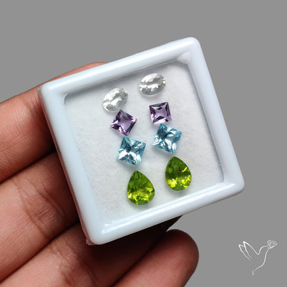 Faceted Quartz, Amethyst, Peridot, Blue Topaz Set