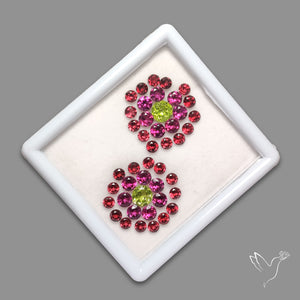 Faceted Rhodolite and Mozambique Garnets, Peridot Set