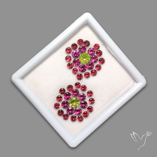 Faceted Rhodolite and Mozambique Garnets, Peridot Set