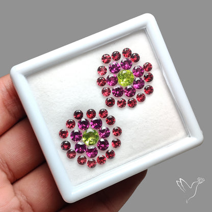 Faceted Rhodolite and Mozambique Garnets, Peridot Set