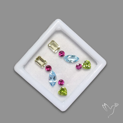 Faceted Blue Topaz, Peridot, Lemon Quartz and Rhodolite Garnet Set
