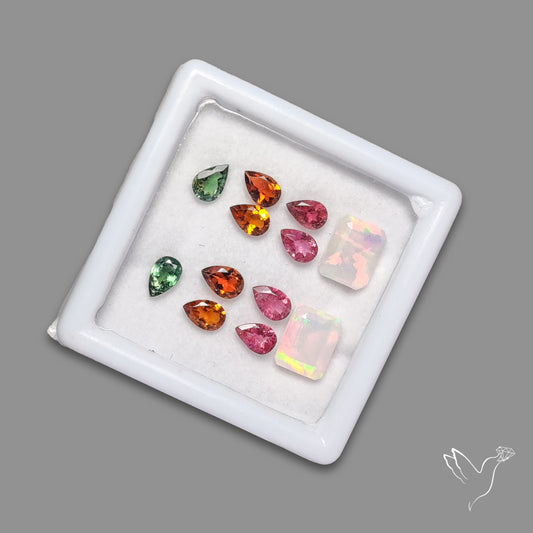 Faceted Tourmaline Drops and Ethiopian Opal Set