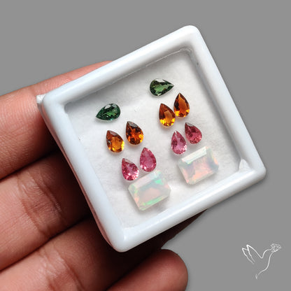 Faceted Tourmaline Drops and Ethiopian Opal Set