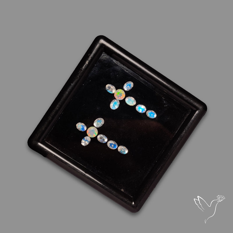 Faceted Ethiopian Opals With AAA Rainbow Moonstones Set