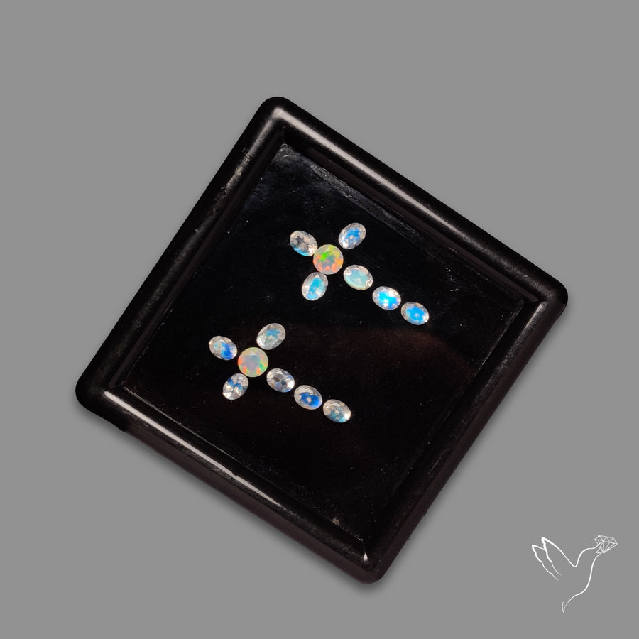 Faceted Ethiopian Opals With AAA Rainbow Moonstones Set