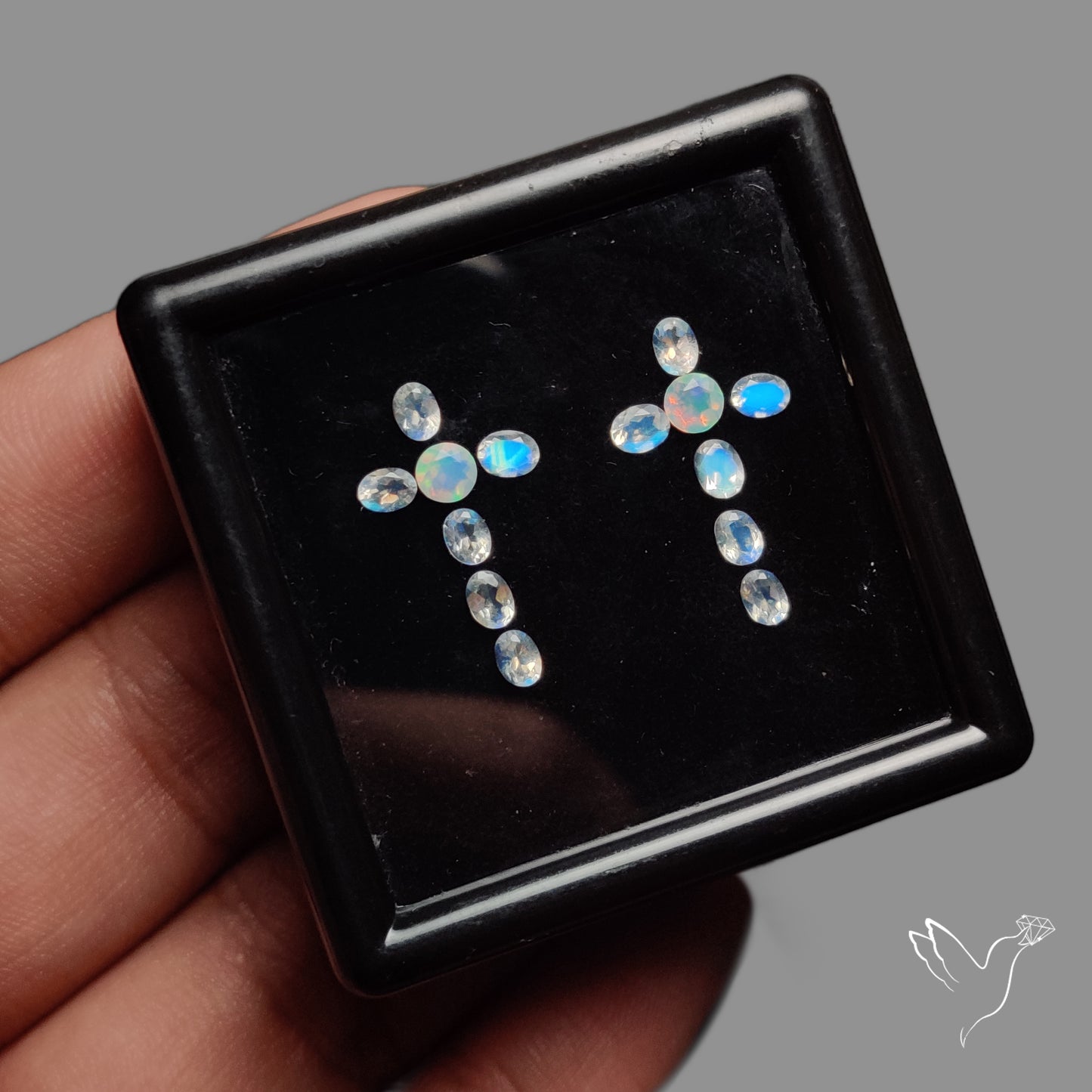 Faceted Ethiopian Opals With AAA Rainbow Moonstones Set