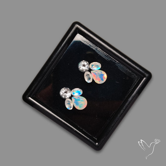 Faceted Clear Quartz, Ethiopian Opals With Rainbow Moonstones Set