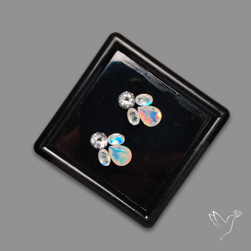 Faceted Clear Quartz, Ethiopian Opals With Rainbow Moonstones Set