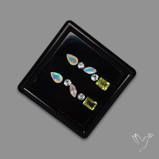 Faceted Clear Quartz, Ethiopian Opals, Peridot With Rainbow Moonstones Set