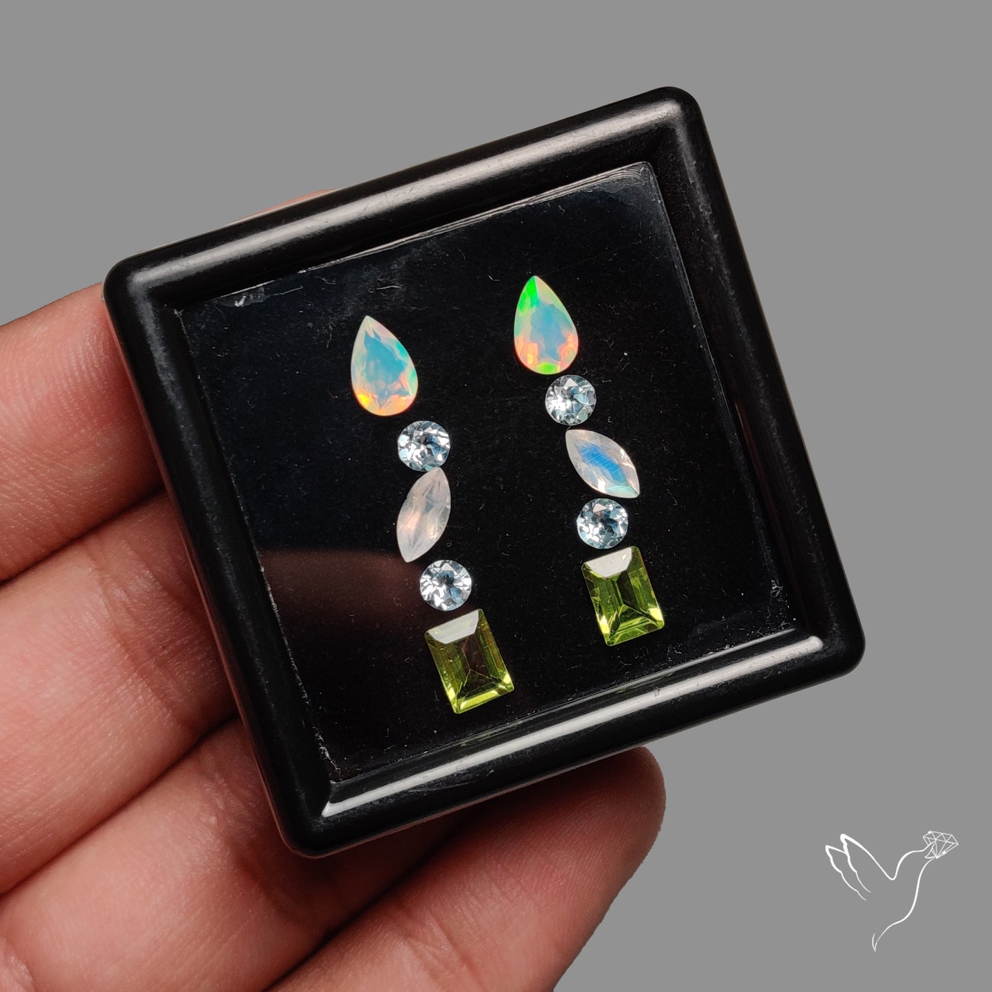 Faceted Clear Quartz, Ethiopian Opals, Peridot With Rainbow Moonstones Set