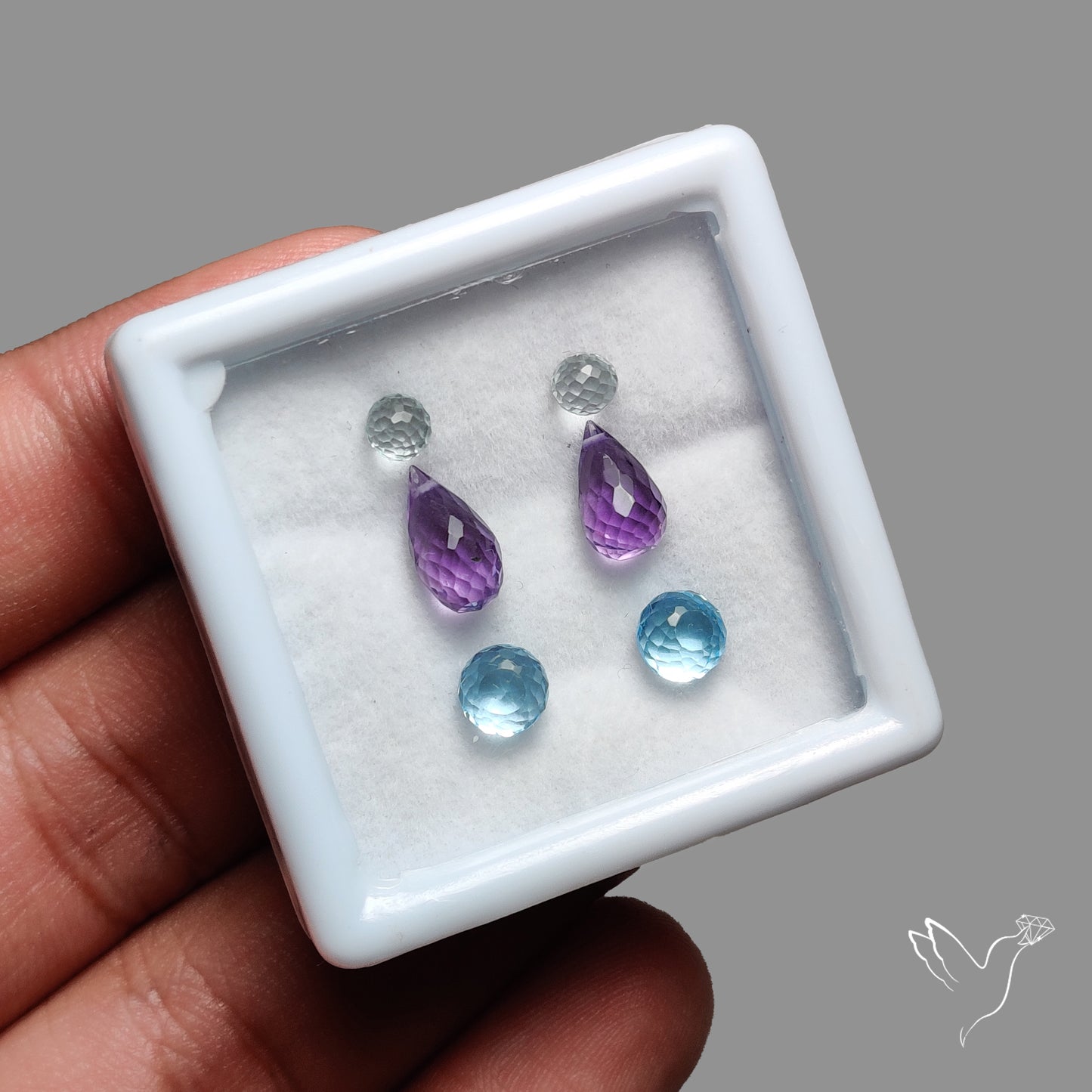 Faceted Topaz, Amethyst, Swiss Blue Topaz Set Beaded Drops