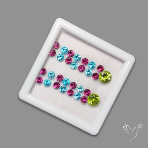 Faceted Rhodolite Garnets, Sky Blue Apatite, Peridots Set