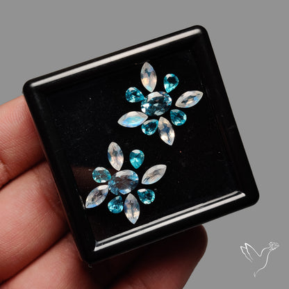 Faceted Rainbow Moonstone With Blue Topaz and Apatite Set