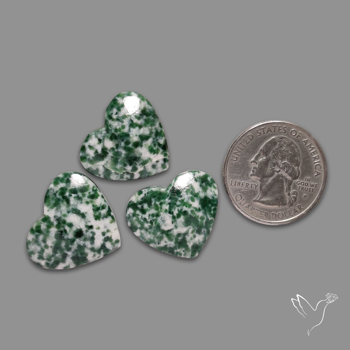 Chrome Diopside In Quartz Hearts Lot