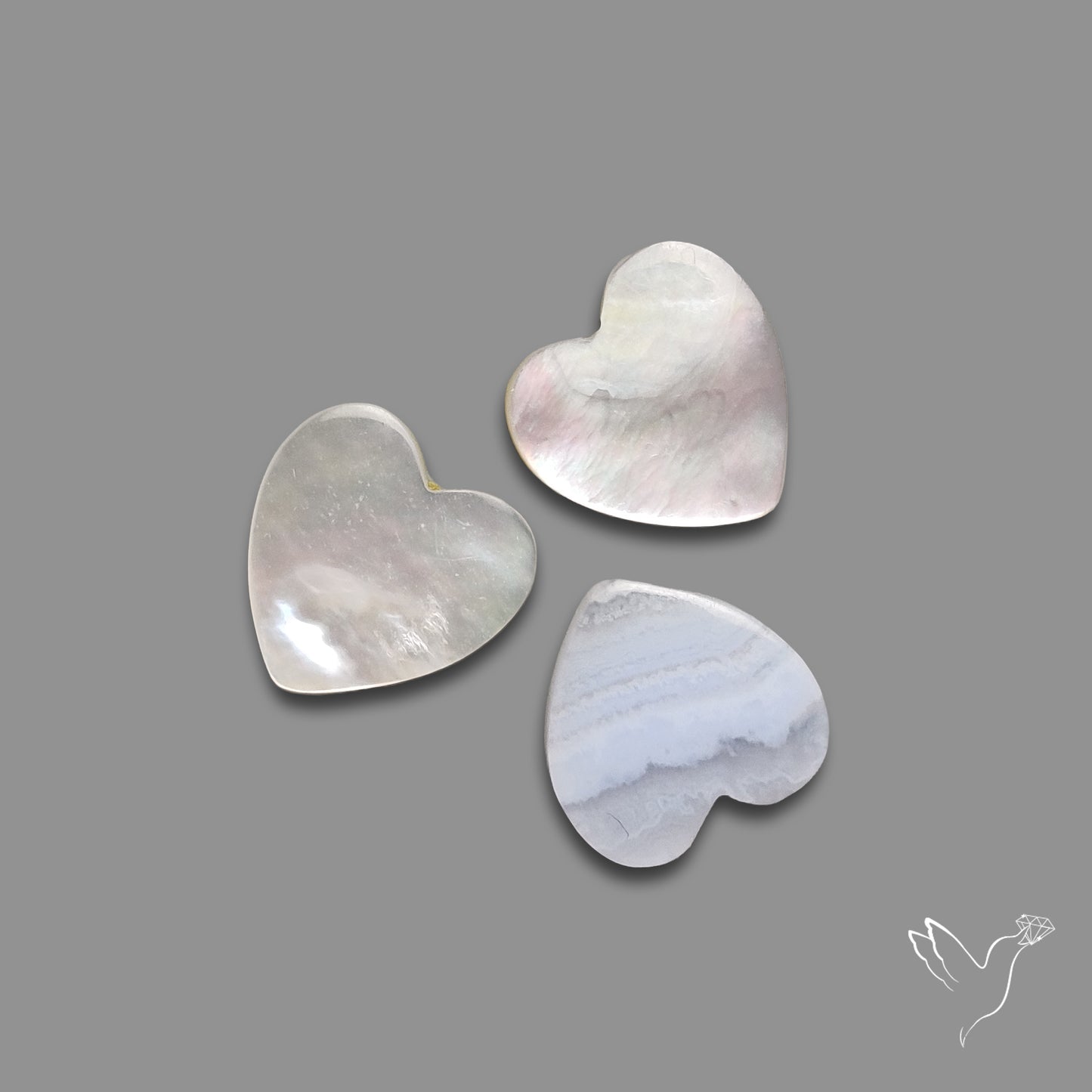 Blue Lace Agate And Mother of Pearl Hearts Lot