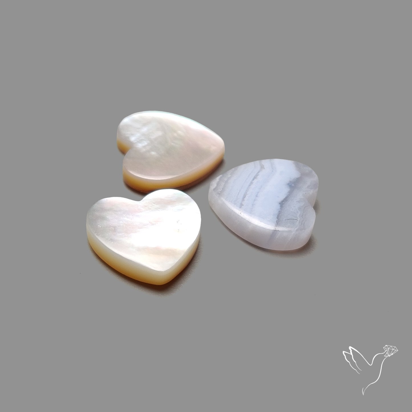 Blue Lace Agate And Mother of Pearl Hearts Lot