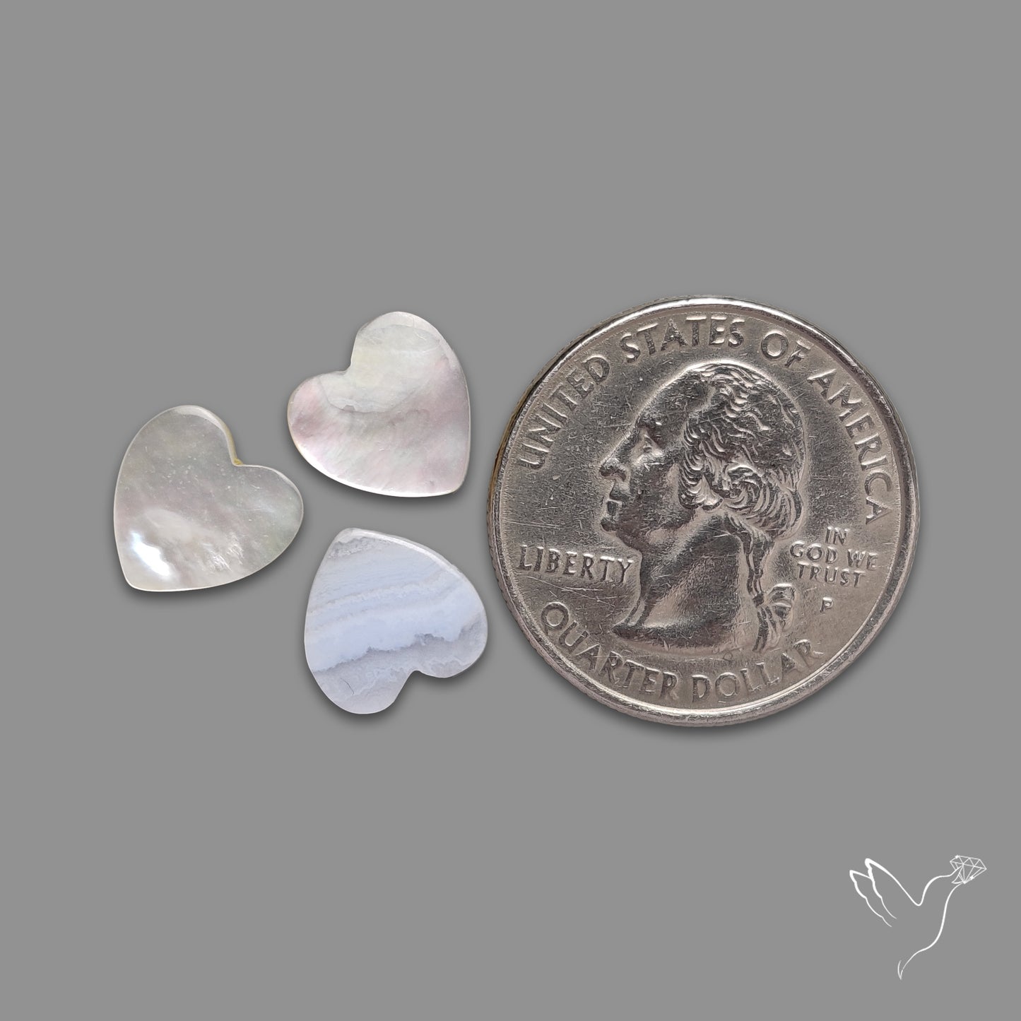 Blue Lace Agate And Mother of Pearl Hearts Lot