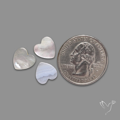 Blue Lace Agate And Mother of Pearl Hearts Lot
