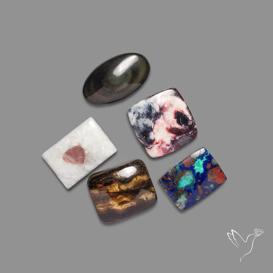 Obsidian, Tourmaline in quartz, Azurite Matrix, Tiger Eye Lot