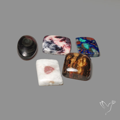 Obsidian, Tourmaline in quartz, Azurite Matrix, Tiger Eye Lot