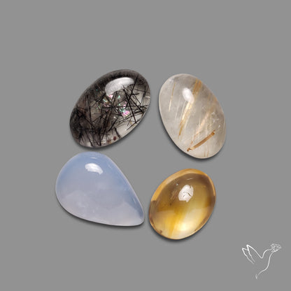 Rutilated Quartz, Chalcedony, Citrine, Rutilated Quartz Lot