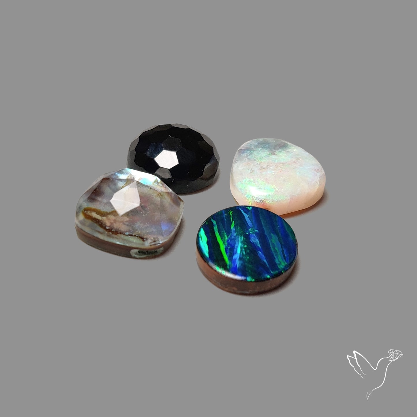 Doublet Opal, Sterling Opal, Abalone Shell and Black Spinel Mix Lot