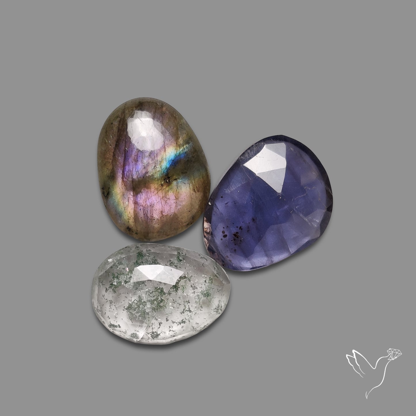 Rose Cut Iolite, Chlorite in Quartz, Purple Labradorite Lot