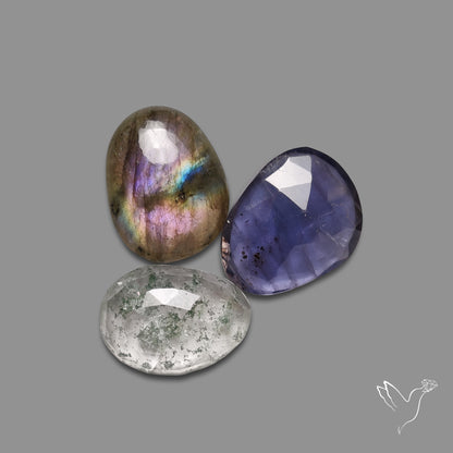 Rose Cut Iolite, Chlorite in Quartz, Purple Labradorite Lot