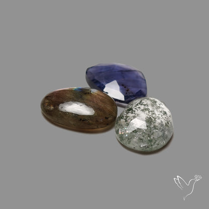 Rose Cut Iolite, Chlorite in Quartz, Purple Labradorite Lot