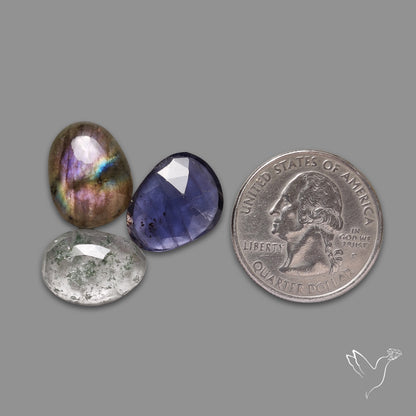 Rose Cut Iolite, Chlorite in Quartz, Purple Labradorite Lot