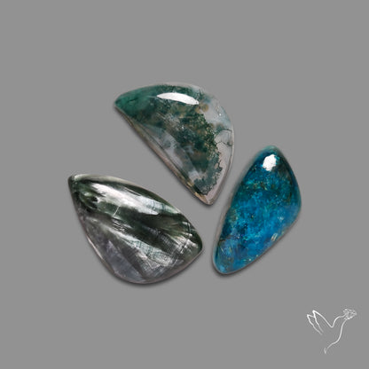 Moss Agate, Seraphinite, Neon Apatite Lot