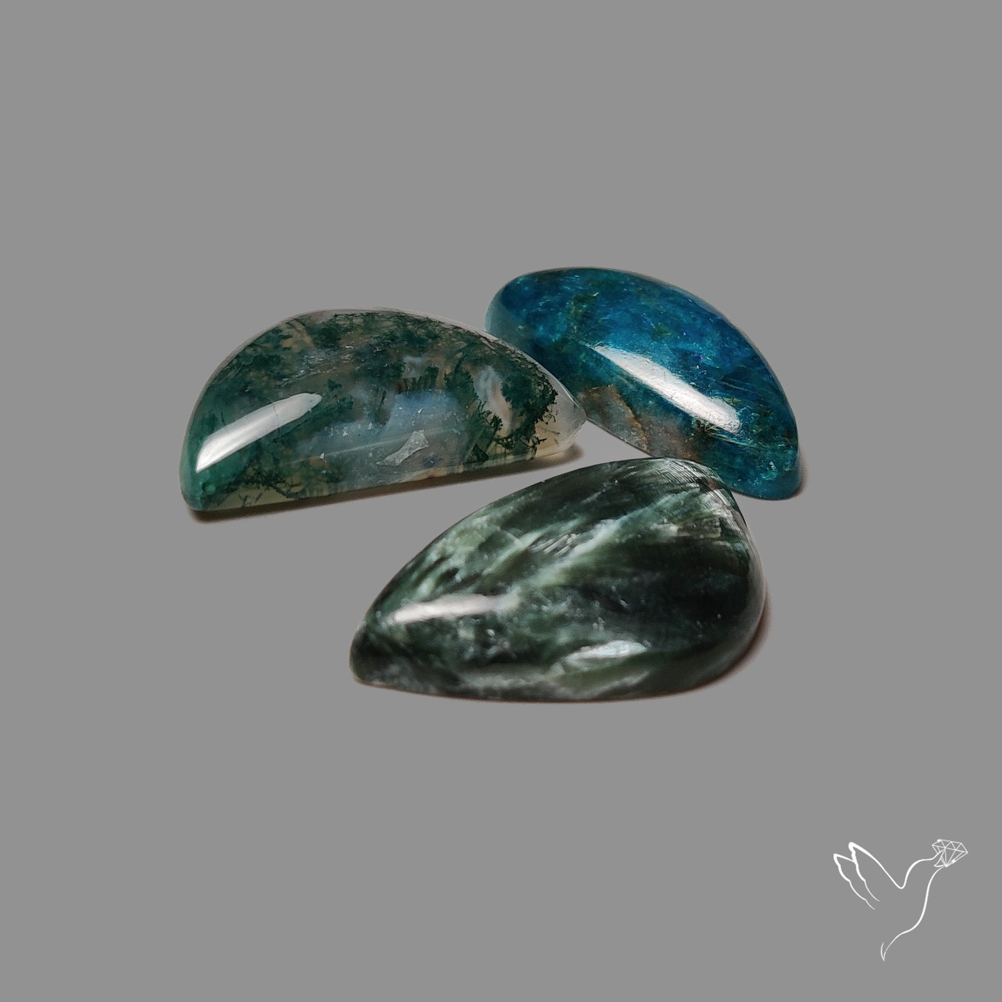 Moss Agate, Seraphinite, Neon Apatite Lot