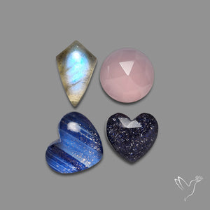 Rose Cut Labradorite,Dichroic Glass,Rose Quartz, Blue Goldstone Lot