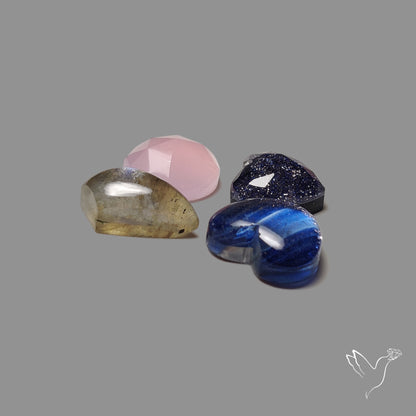 Rose Cut Labradorite,Dichroic Glass,Rose Quartz, Blue Goldstone Lot