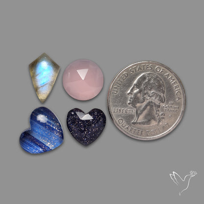 Rose Cut Labradorite,Dichroic Glass,Rose Quartz, Blue Goldstone Lot