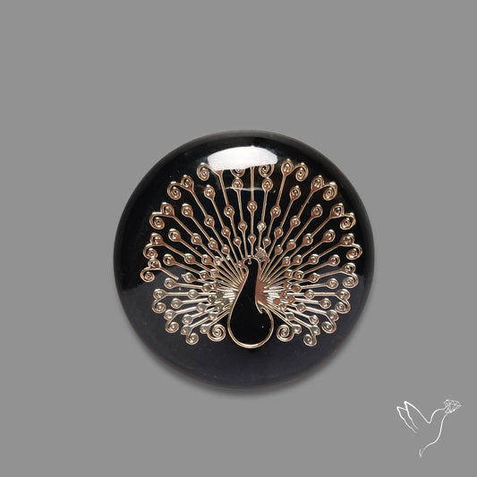 Gilded Peacock inlay in Black Onyx