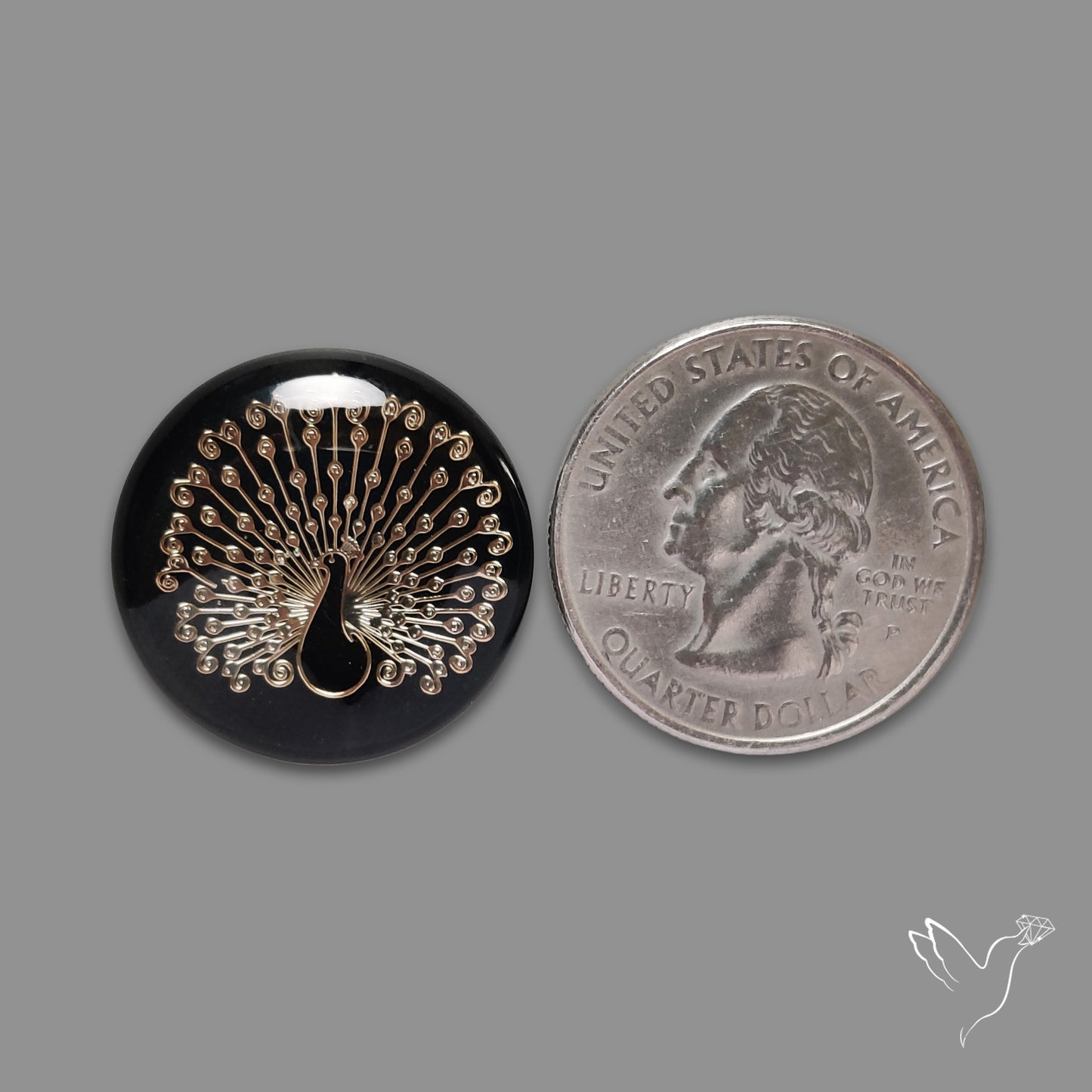 Gilded Peacock inlay in Black Onyx