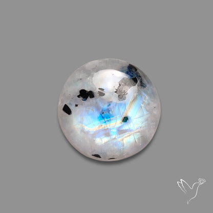 Rainbow Moonstone With Black Tourmaline Inclusions Cabochon