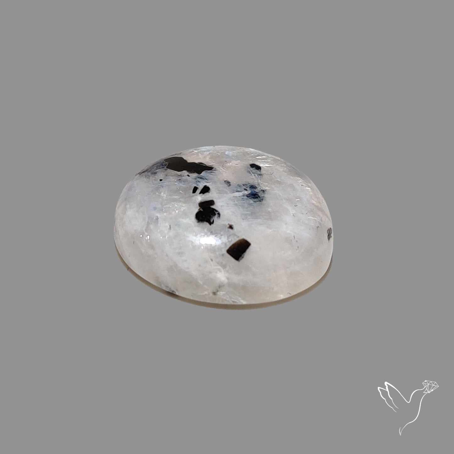 Rainbow Moonstone With Black Tourmaline Inclusions Cabochon