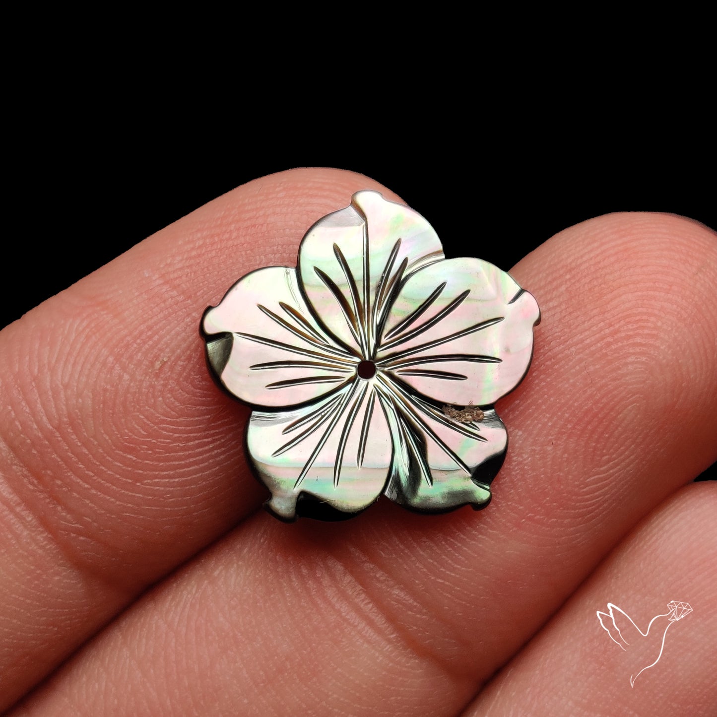 Tahitian Black Mother Of Pearl Flower Carving