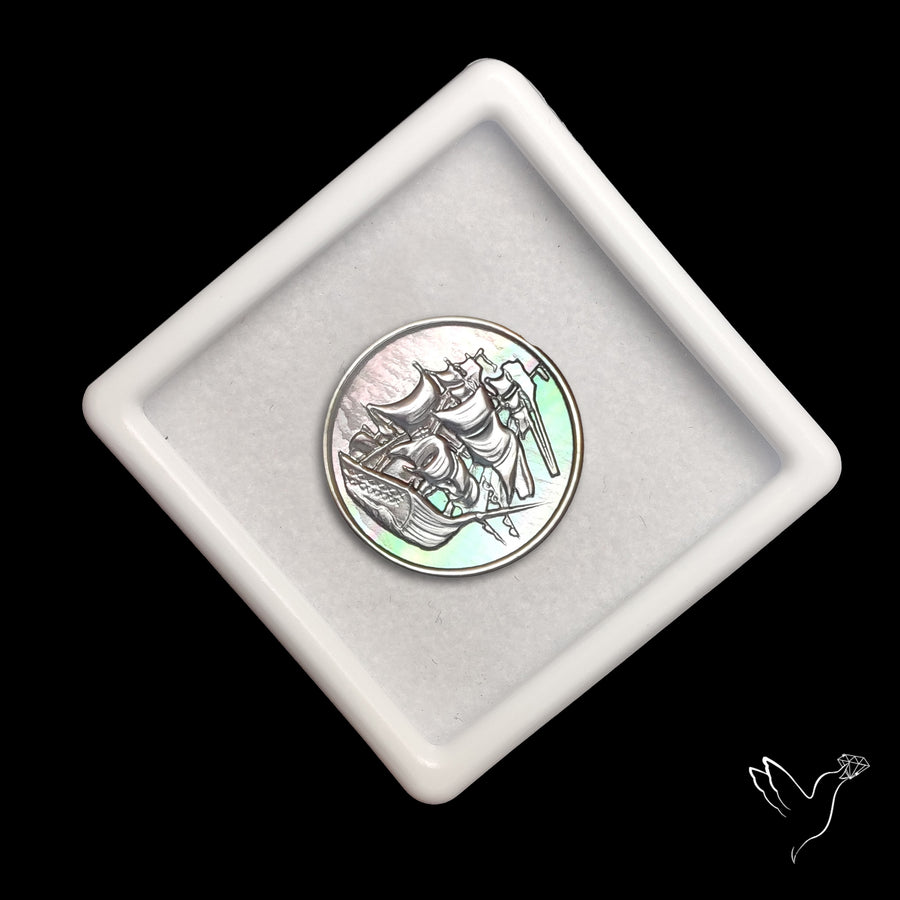 Tahitian Black Mother Of Pearl Voyage Ship Carving