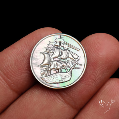 Tahitian Black Mother Of Pearl Voyage Ship Carving